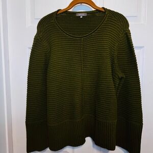 Habitat Olive Green Ribbed Knit Sweater Pullover Long Sleeve Relaxed Fit L